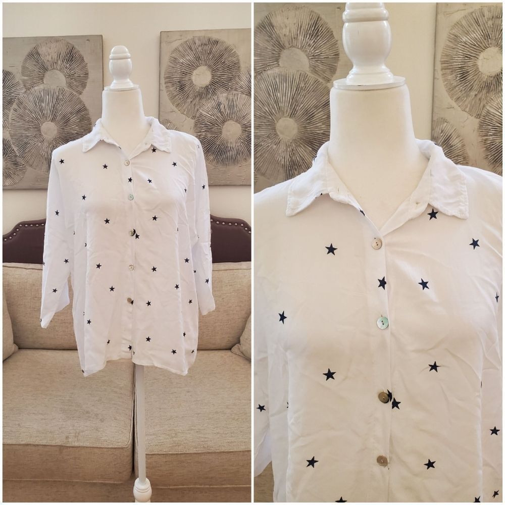 Venti6 3/4 Sleeve Star Design Button-Up Shirt Sz Sm